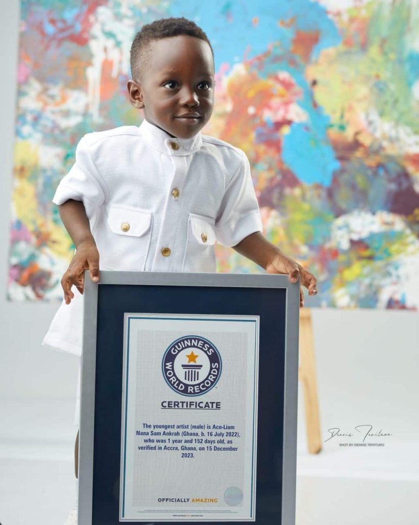 At the tender age of one, Ace-Liam Nana Sam Ankrah has been officially recognised by Guinness World Records as the youngest male artist to achieve this feat.