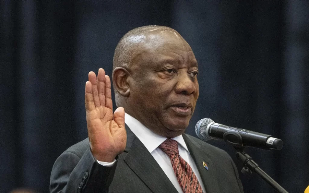South Africa's President Cyril Ramaphosa has unveiled a new coalition government, after his ruling African National Congress (ANC) party lost its parliamentary majority in May's elections.