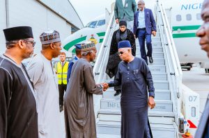 Shettima Arrives in London with Gbajabiamila